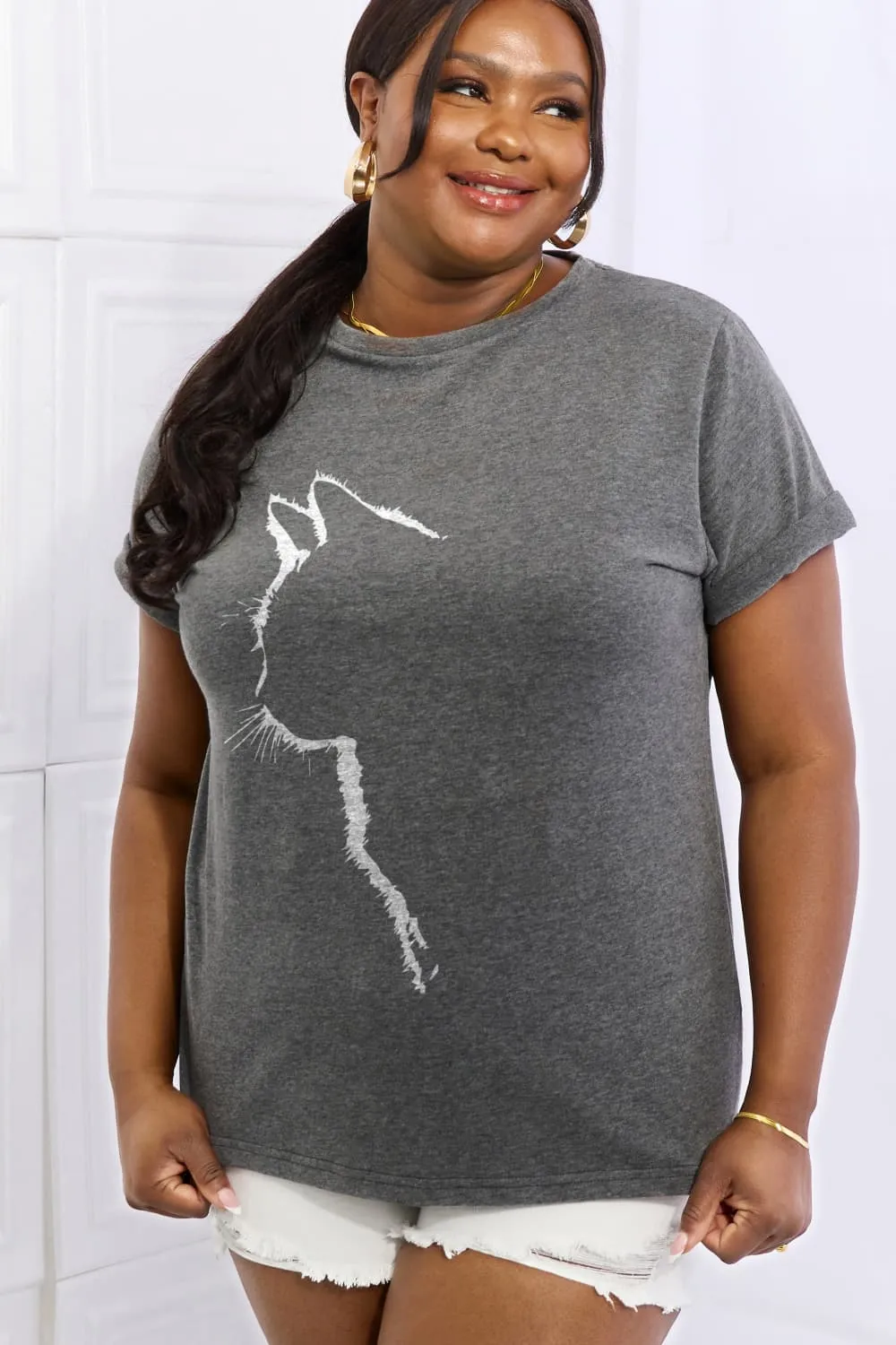 Simply Love Full Size Cat Graphic Cotton Tee