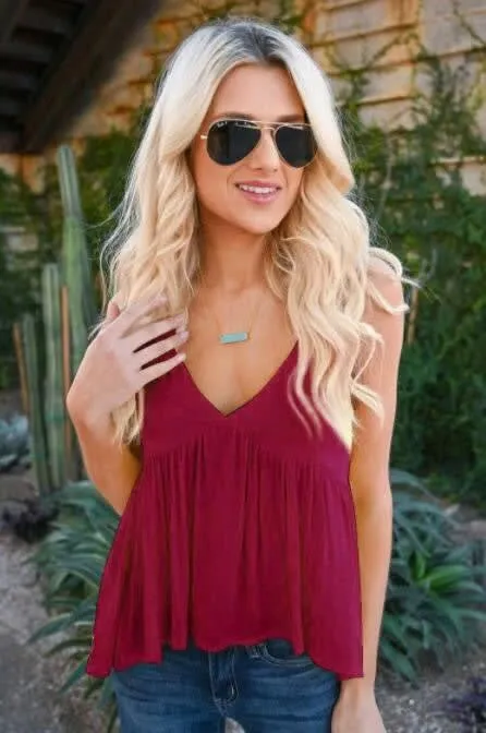 Solid Color Plunge Neck Blouse