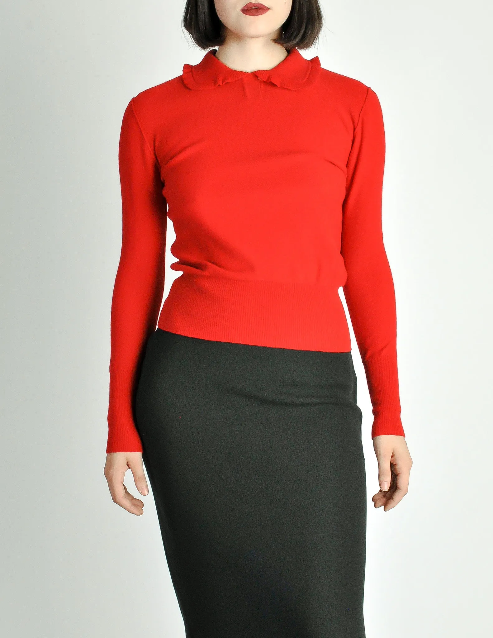 Sonia Rykiel Vintage Red Wool Peter Pan Collar Sweater