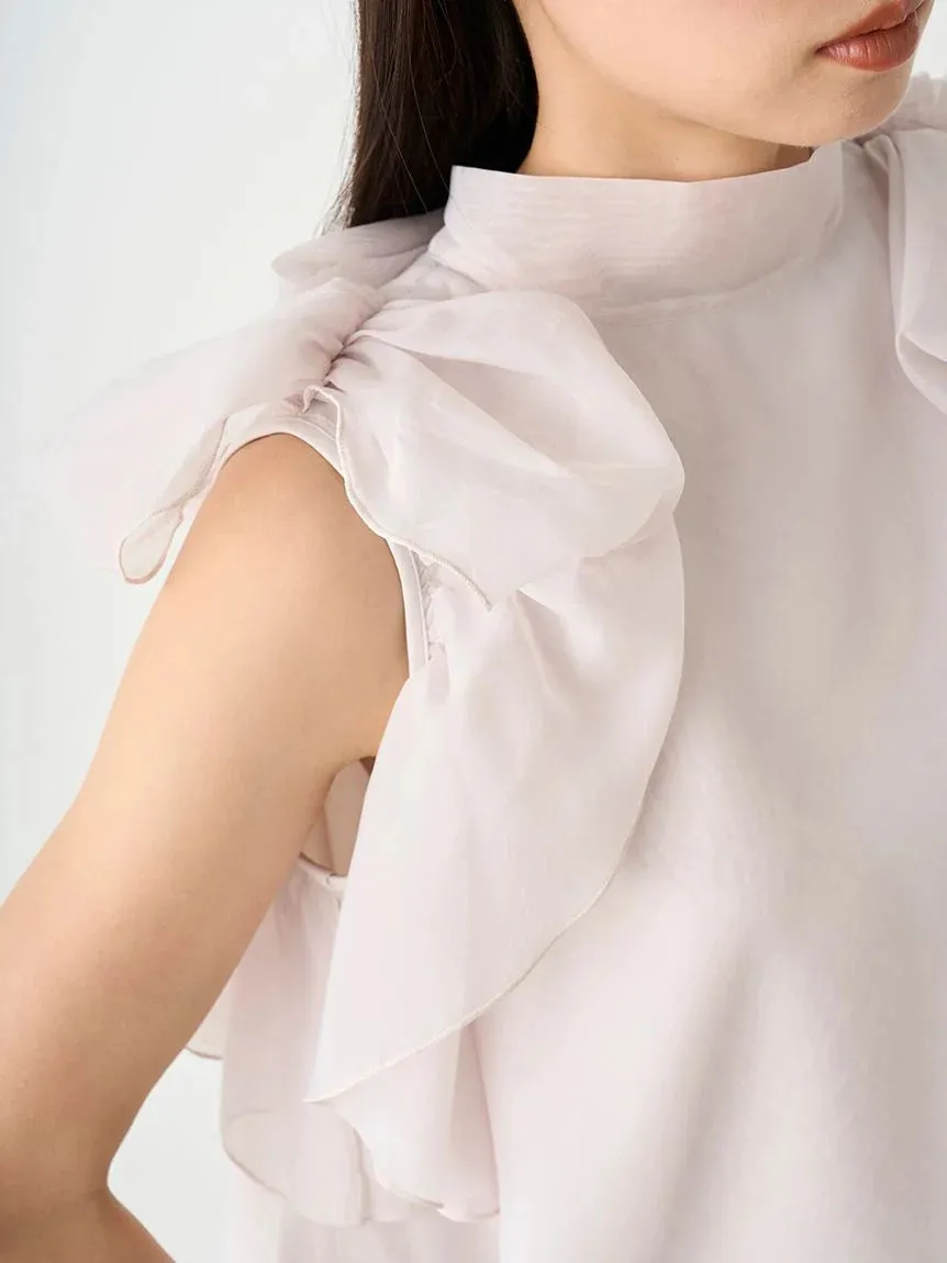 Sustainable High Neck Sleeveless Ruffle Blouse