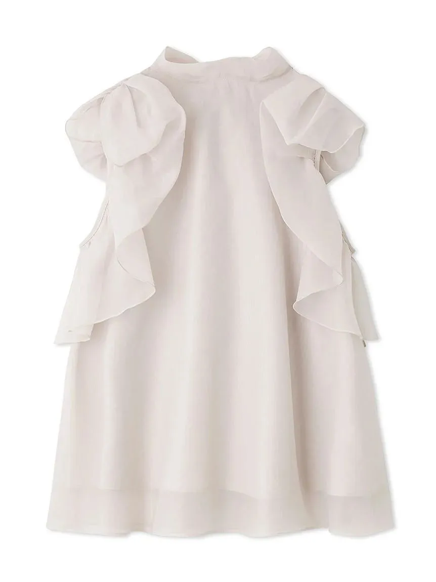 Sustainable High Neck Sleeveless Ruffle Blouse