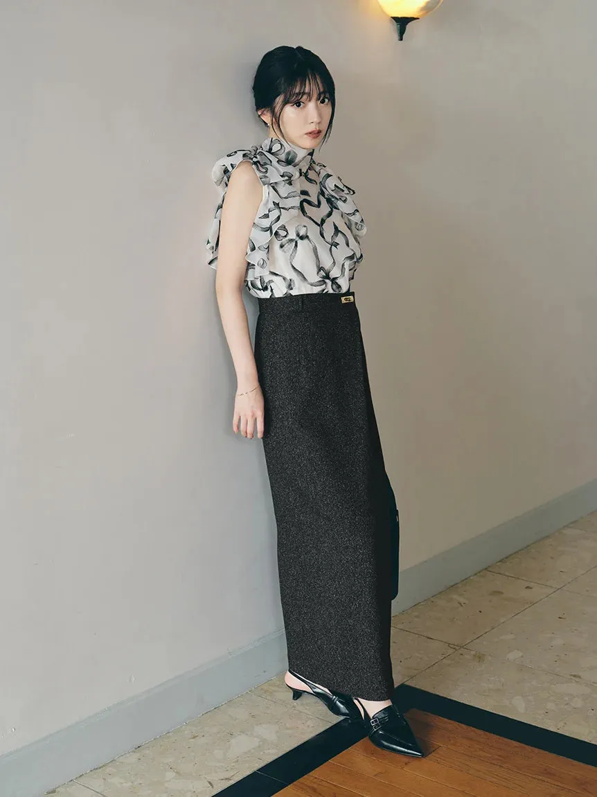 Sustainable High Neck Sleeveless Ruffle Blouse
