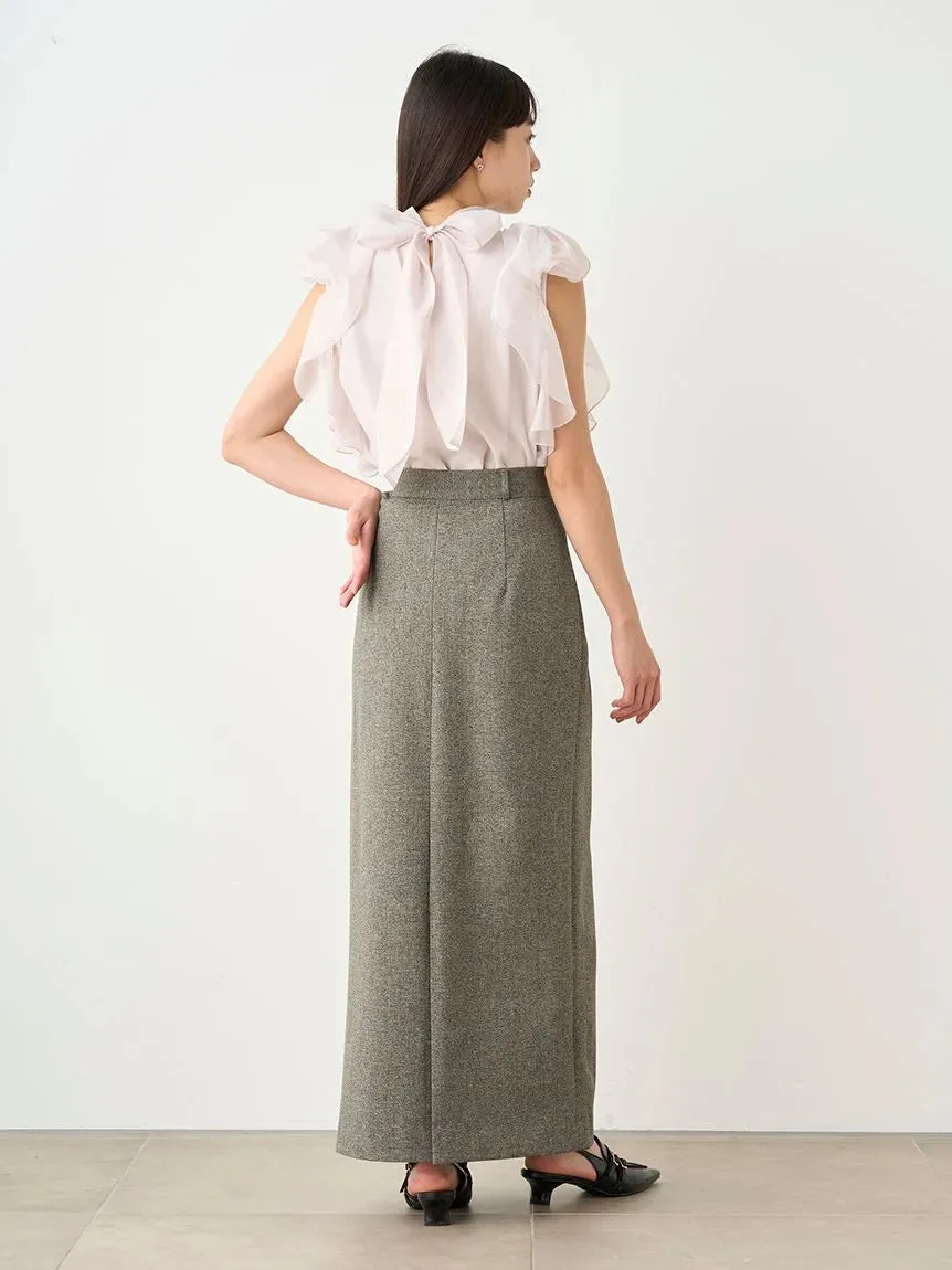 Sustainable High Neck Sleeveless Ruffle Blouse