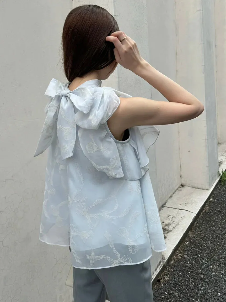 Sustainable High Neck Sleeveless Ruffle Blouse