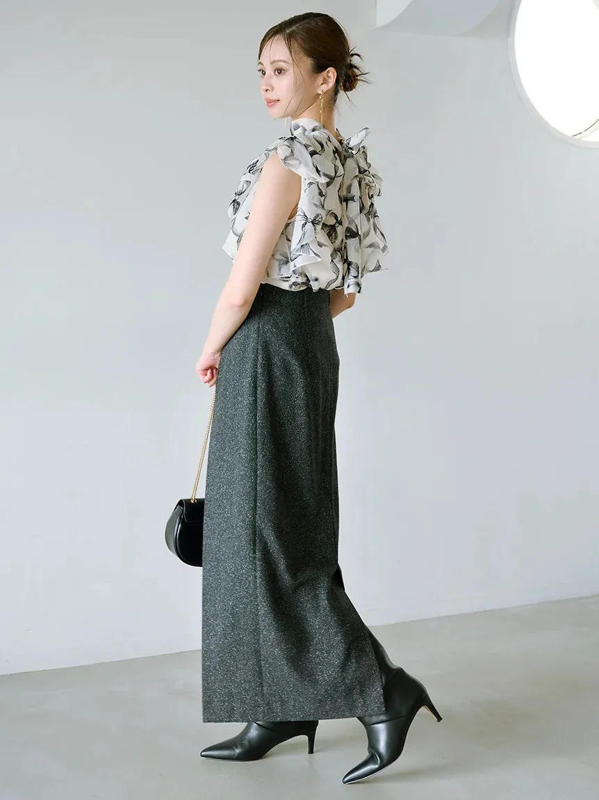 Sustainable High Neck Sleeveless Ruffle Blouse