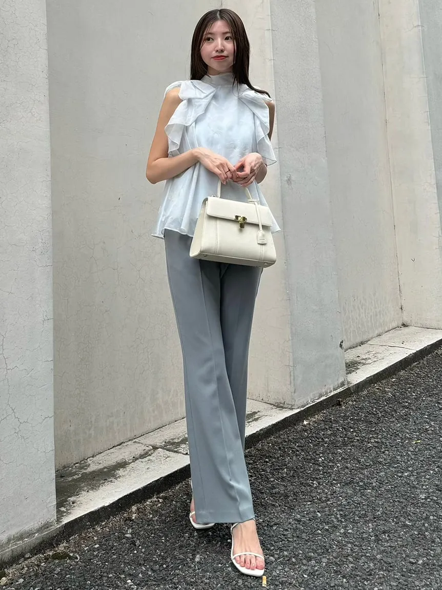 Sustainable High Neck Sleeveless Ruffle Blouse