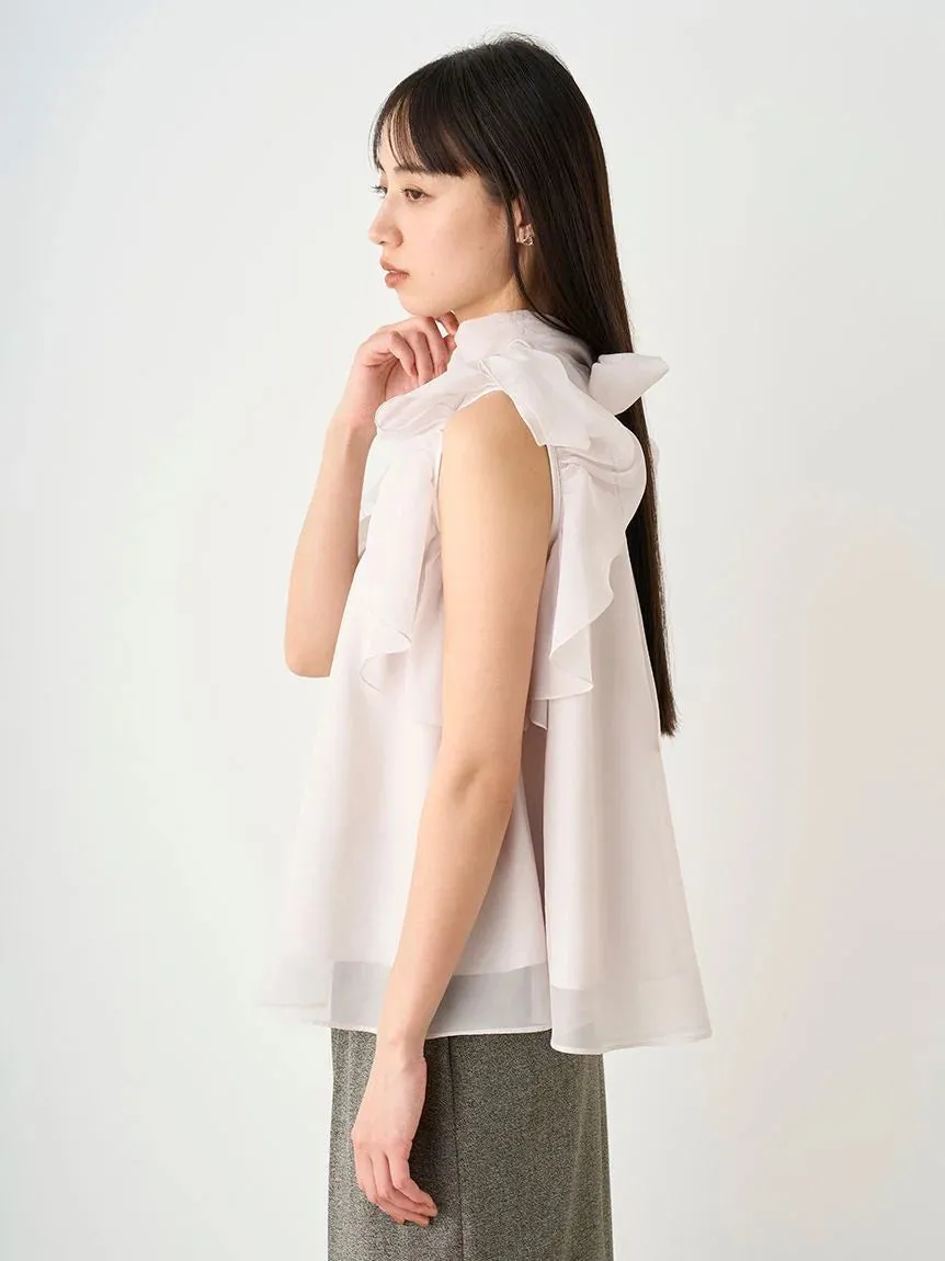 Sustainable High Neck Sleeveless Ruffle Blouse
