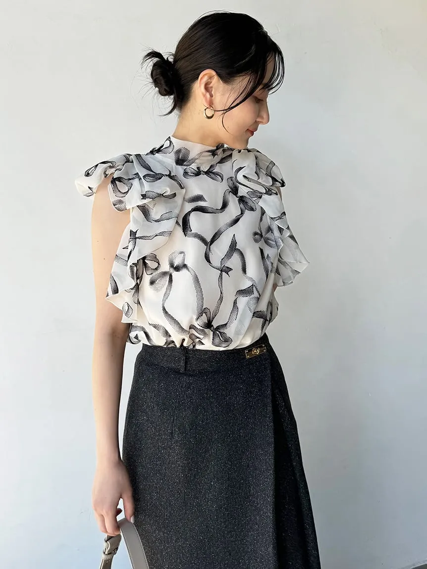 Sustainable High Neck Sleeveless Ruffle Blouse