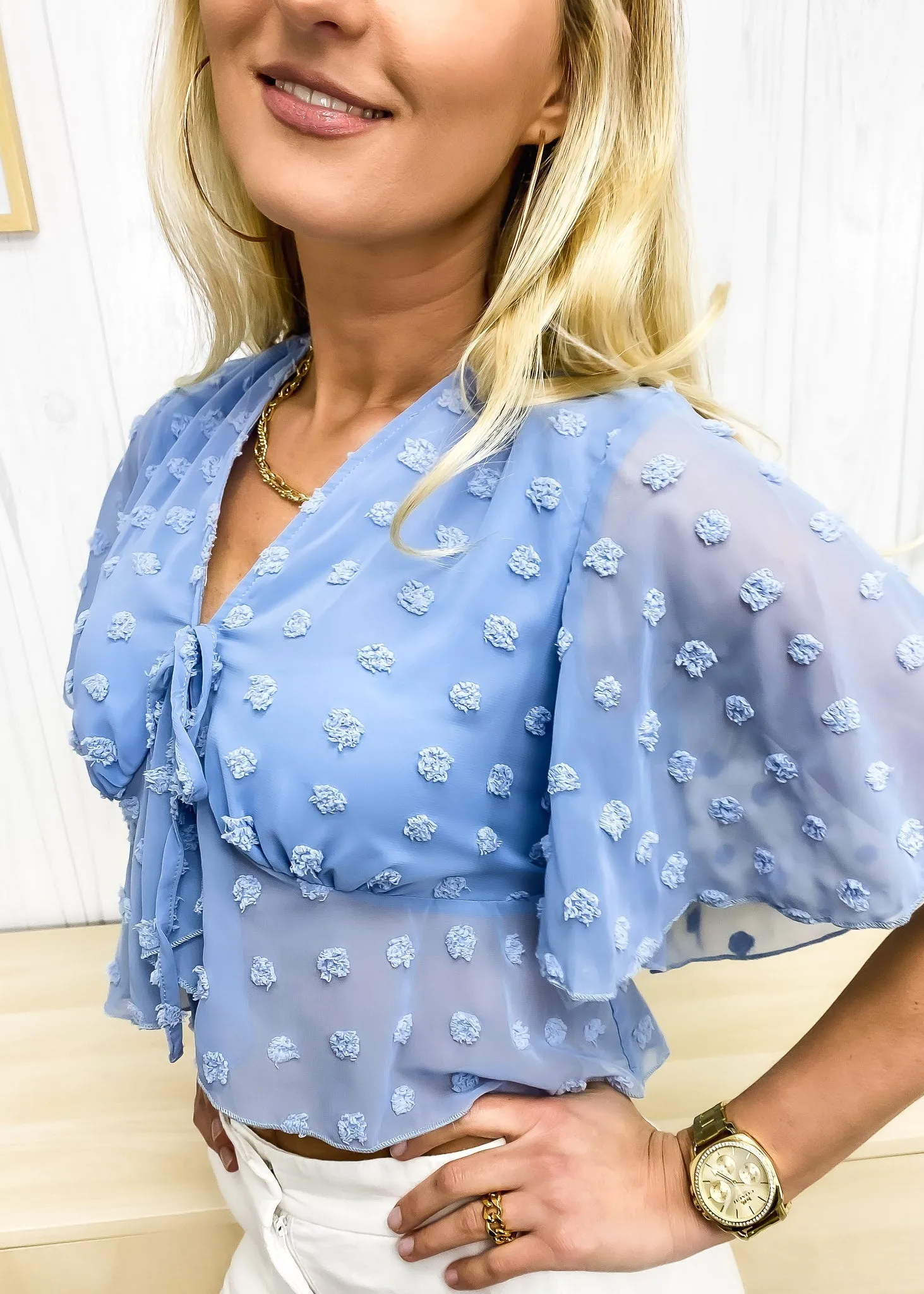 V Neck Tie Front Crop Top