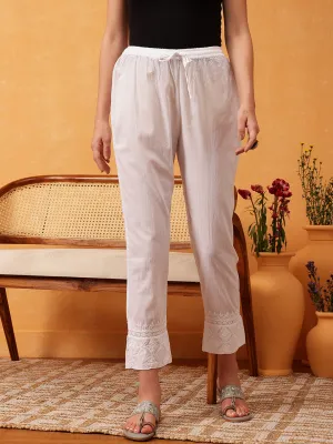 White Cotton 100% Original Chikankari Trouser