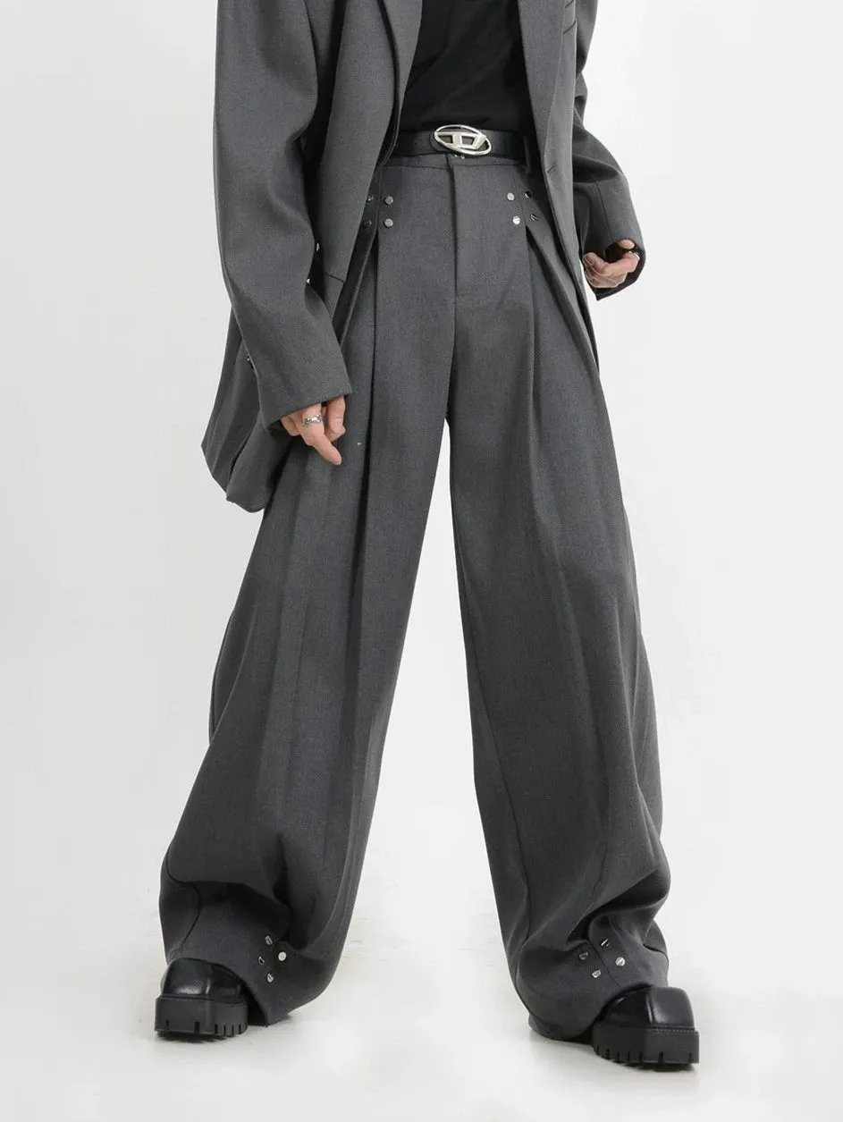 Wide-Leg Silver Accent Embellished Trousers