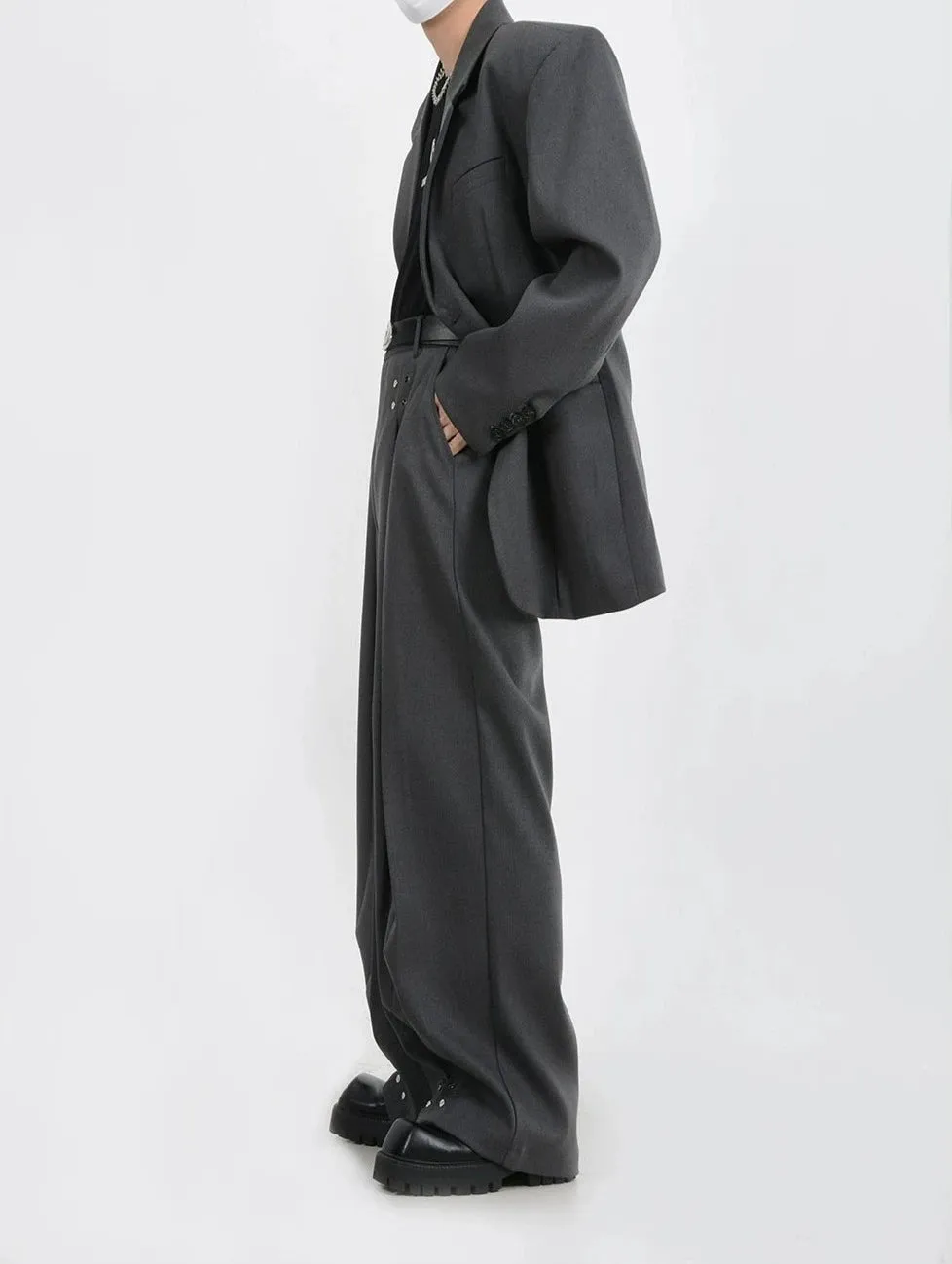 Wide-Leg Silver Accent Embellished Trousers