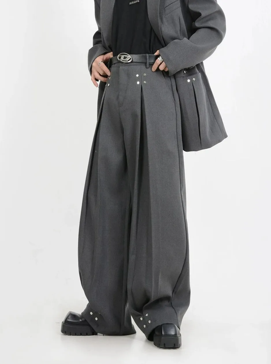 Wide-Leg Silver Accent Embellished Trousers