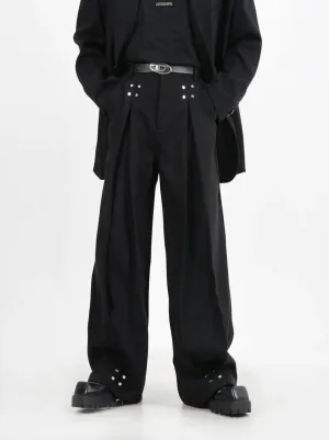 Wide-Leg Silver Accent Embellished Trousers