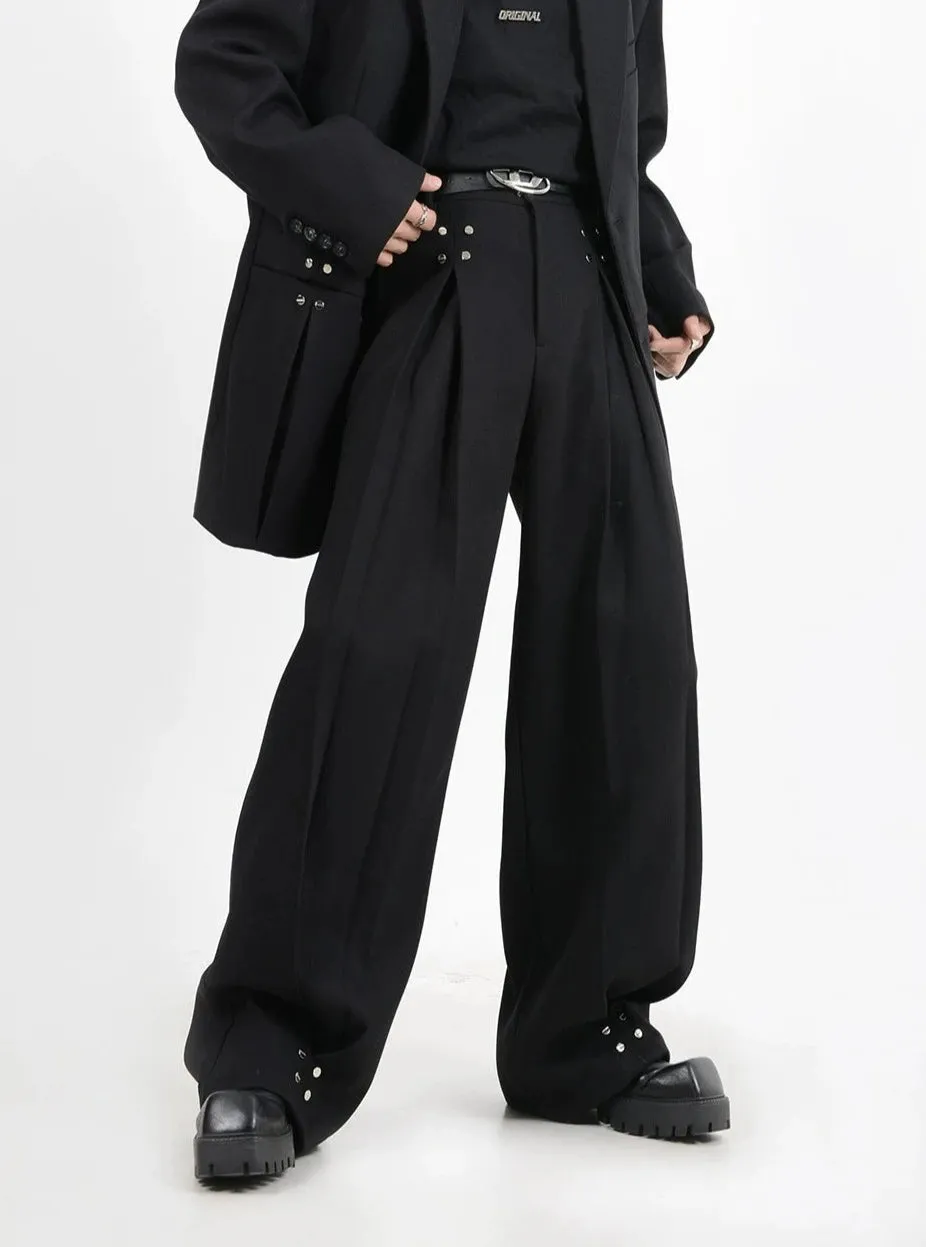 Wide-Leg Silver Accent Embellished Trousers