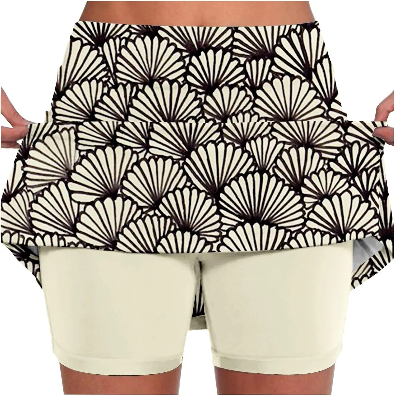 Women High-Rise 2 in 1 Skorts Floral Printing Workout Athletic Skirt Shorts Stretchy Bodybuilding Sport Tennis Shorts