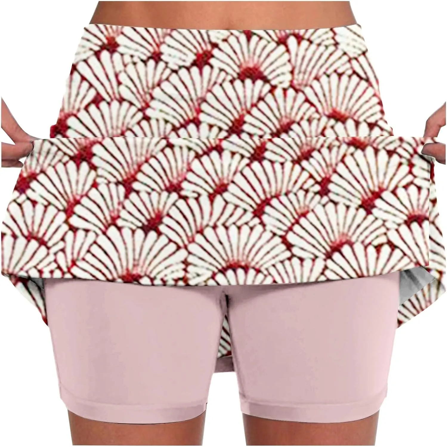 Women High-Rise 2 in 1 Skorts Floral Printing Workout Athletic Skirt Shorts Stretchy Bodybuilding Sport Tennis Shorts