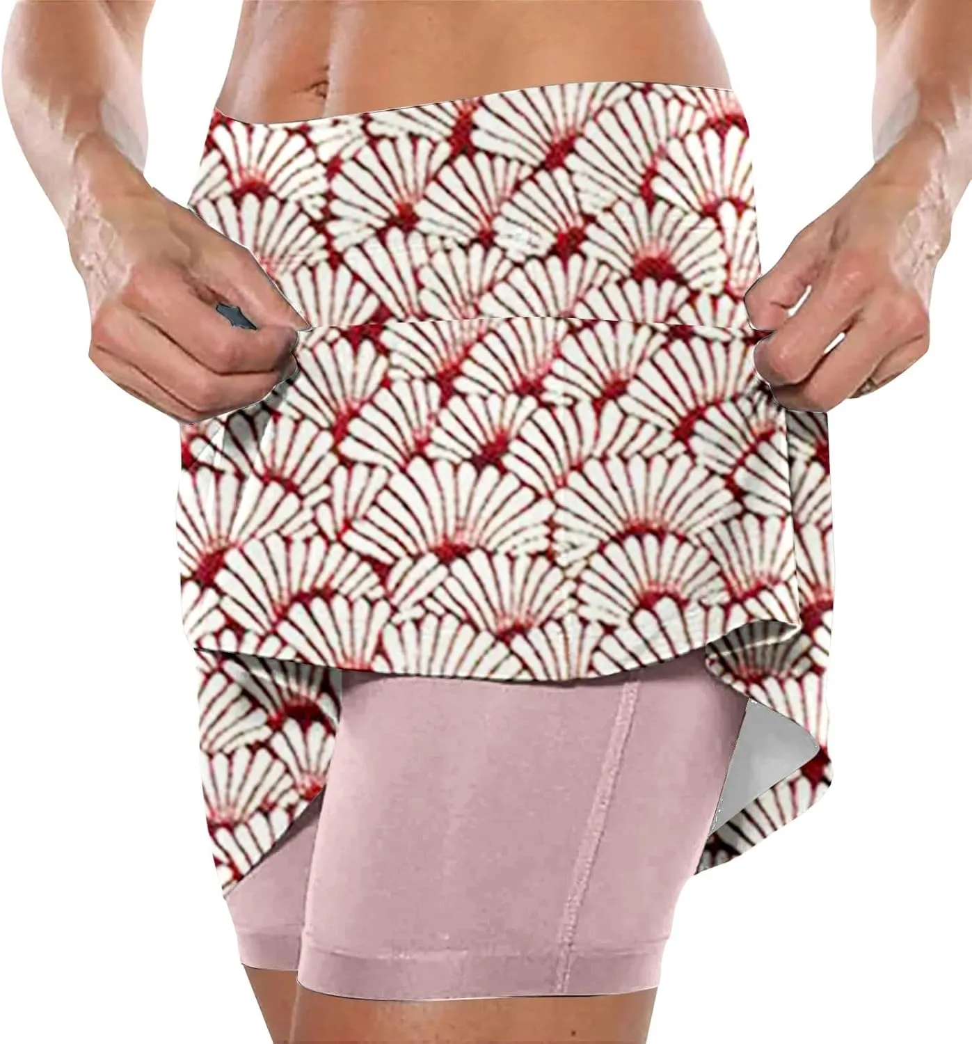 Women High-Rise 2 in 1 Skorts Floral Printing Workout Athletic Skirt Shorts Stretchy Bodybuilding Sport Tennis Shorts