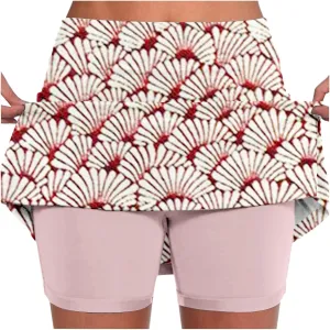 Women High-Rise 2 in 1 Skorts Floral Printing Workout Athletic Skirt Shorts Stretchy Bodybuilding Sport Tennis Shorts