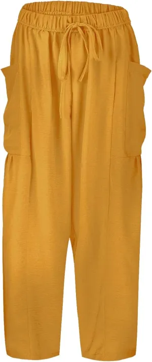 Women Linen Summer Floral Pant Trousers Elastic Waisted Wide Leg Slim-Fit Trousers Vacation
