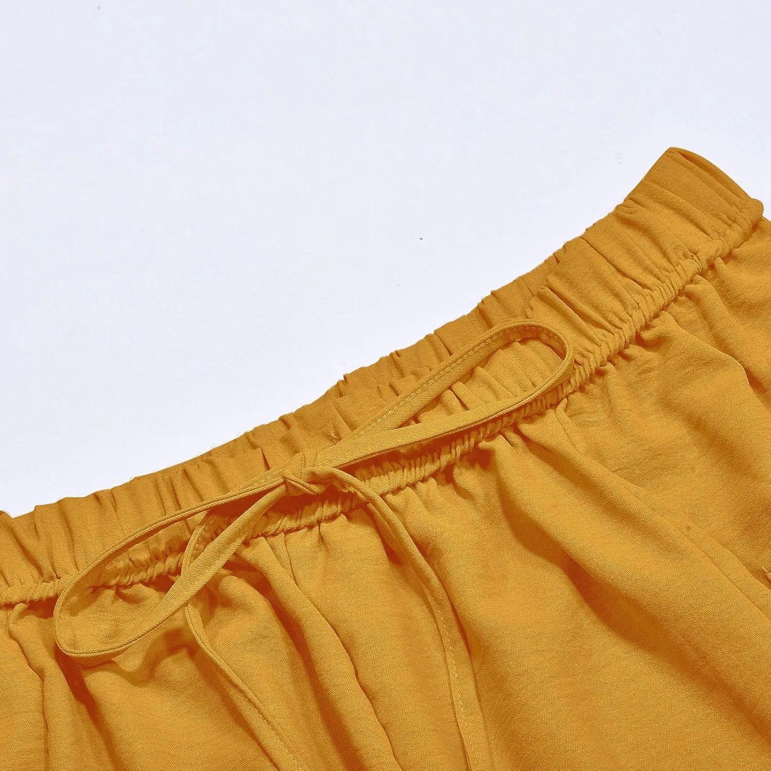 Women Linen Summer Floral Pant Trousers Elastic Waisted Wide Leg Slim-Fit Trousers Vacation