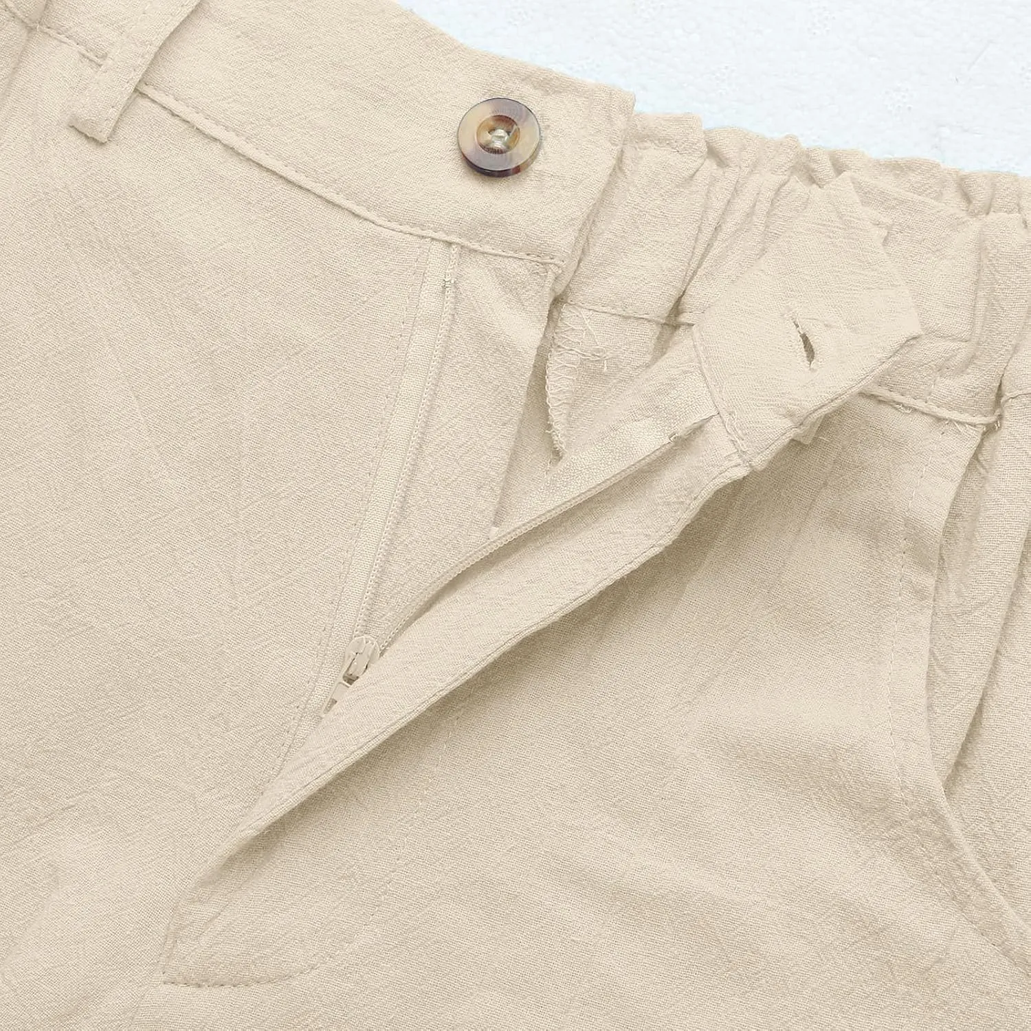 Women's Linen Blend Summer Tie Knot Pant Trousers Elastic Waist Wide Leg Loose Fit Trousers Office