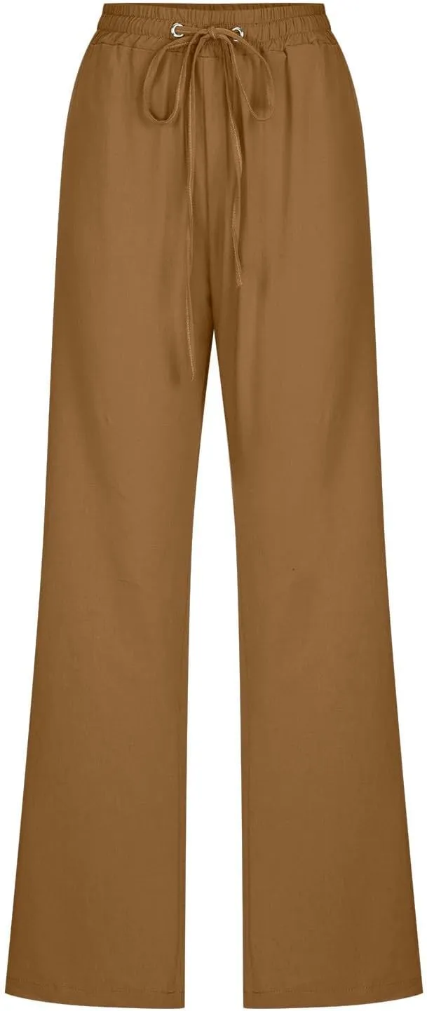 Women's Plus Size Linen Pans Straight Leg Casual Work Pants High Waisted Comfy Summer Pants Lightweight Lounge Pants
