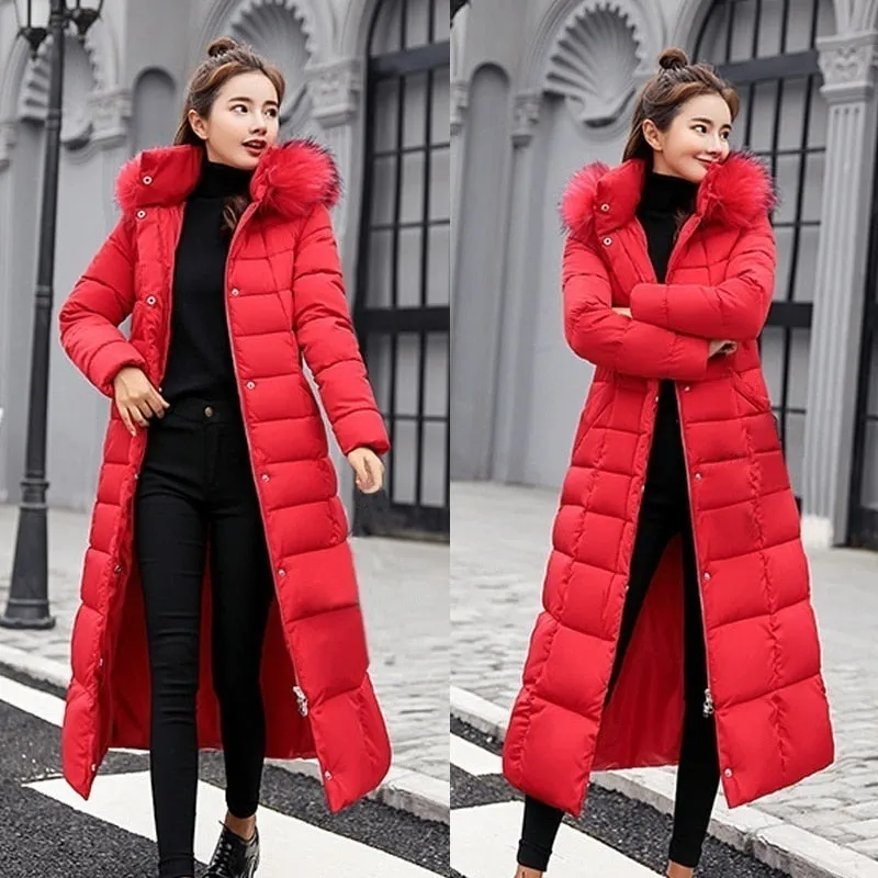 Women's Warm Fashion Winter Coat Fur Collar Long Coat