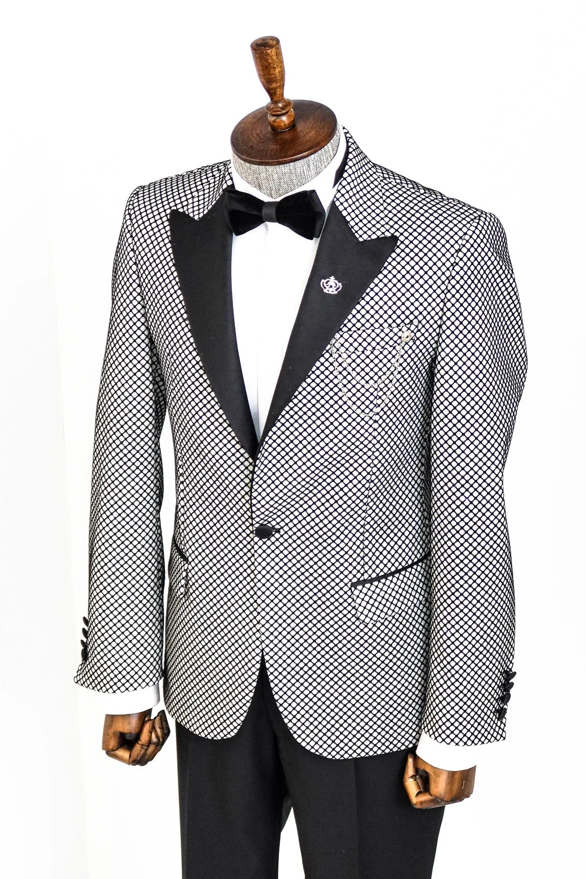 WSS Black Patterned Over White Men Prom Blazer  - Singen