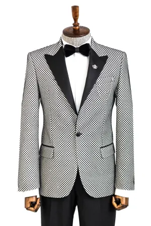 WSS Black Patterned Over White Men Prom Blazer  - Singen