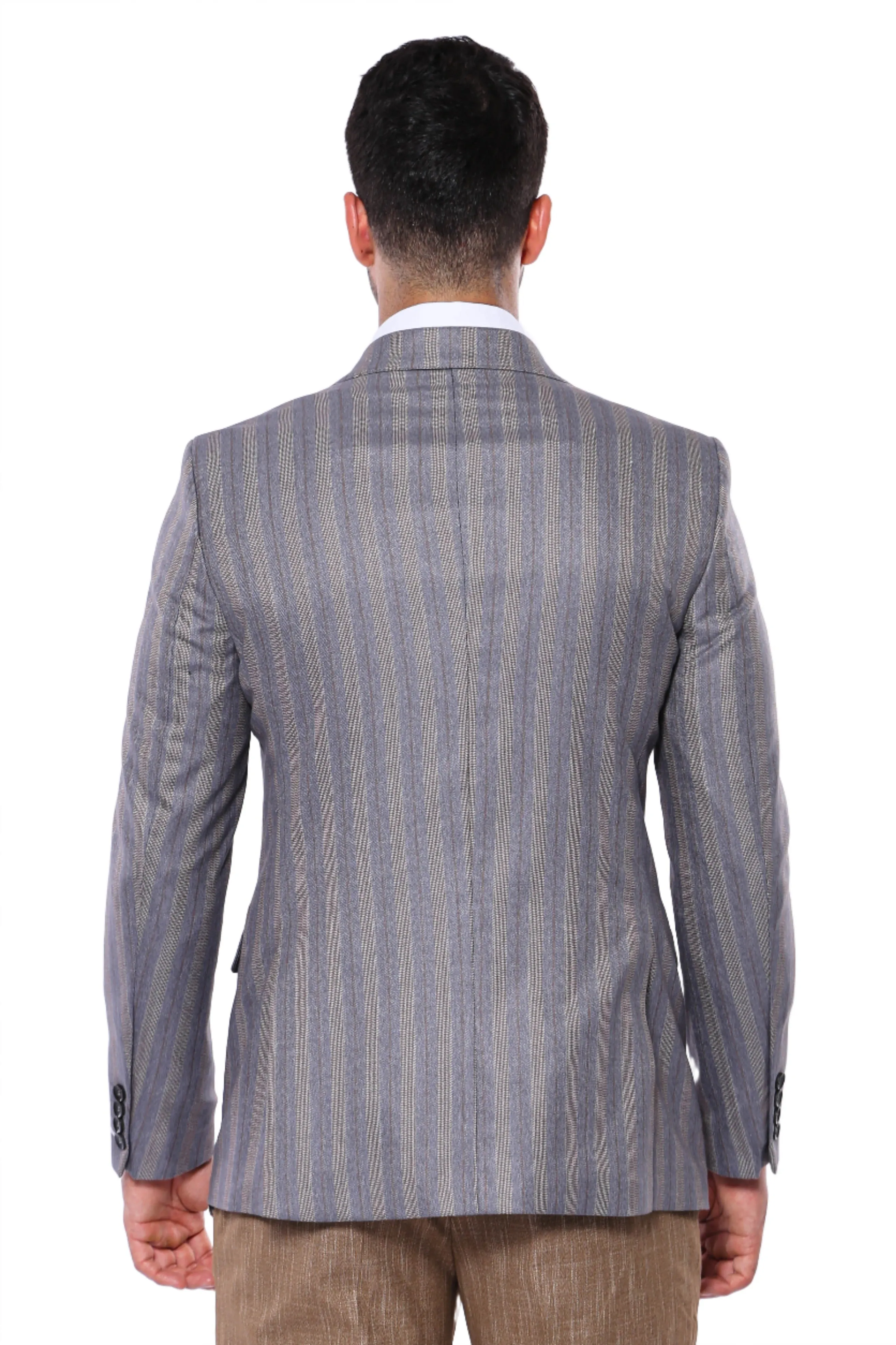 WSS Striped Slim Fit Men Grey Blazer  - Singen