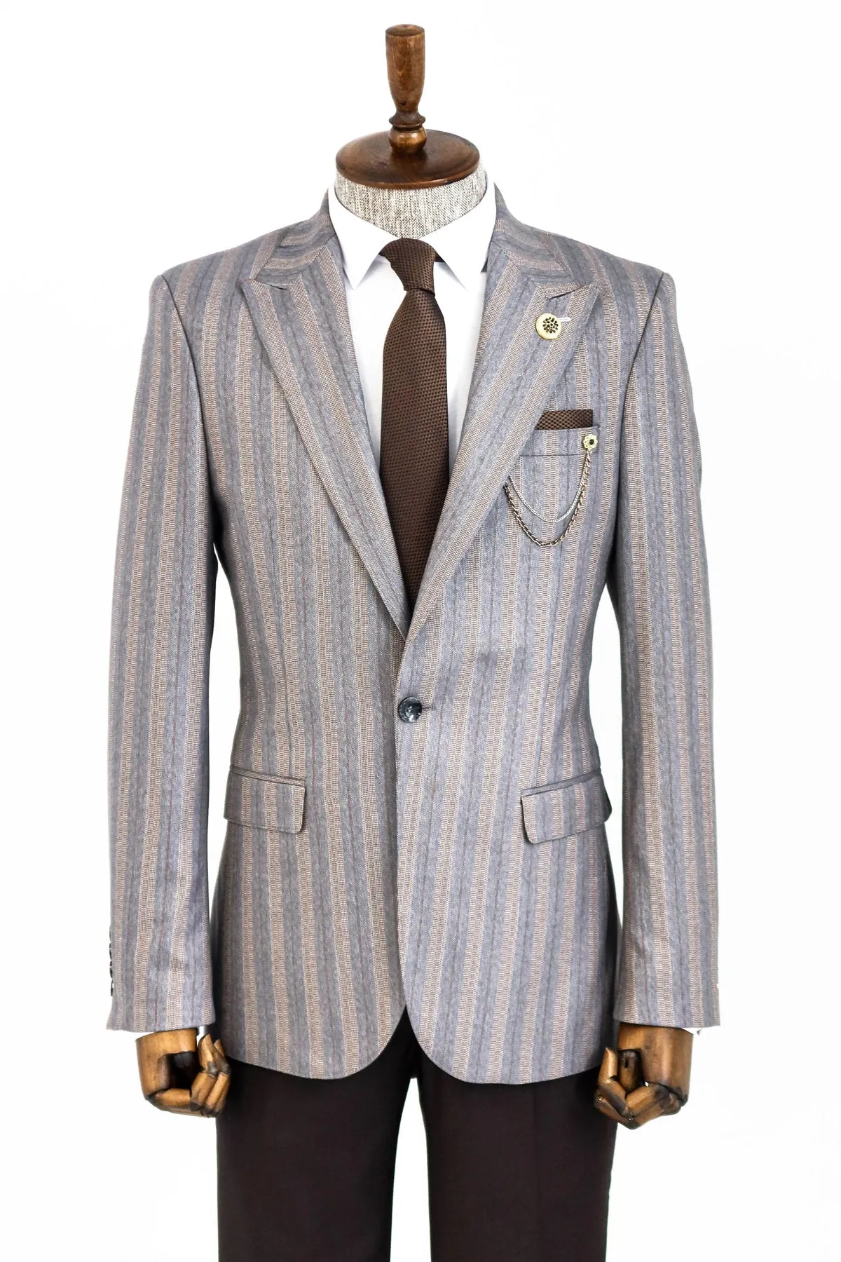 WSS Striped Slim Fit Men Grey Blazer  - Singen