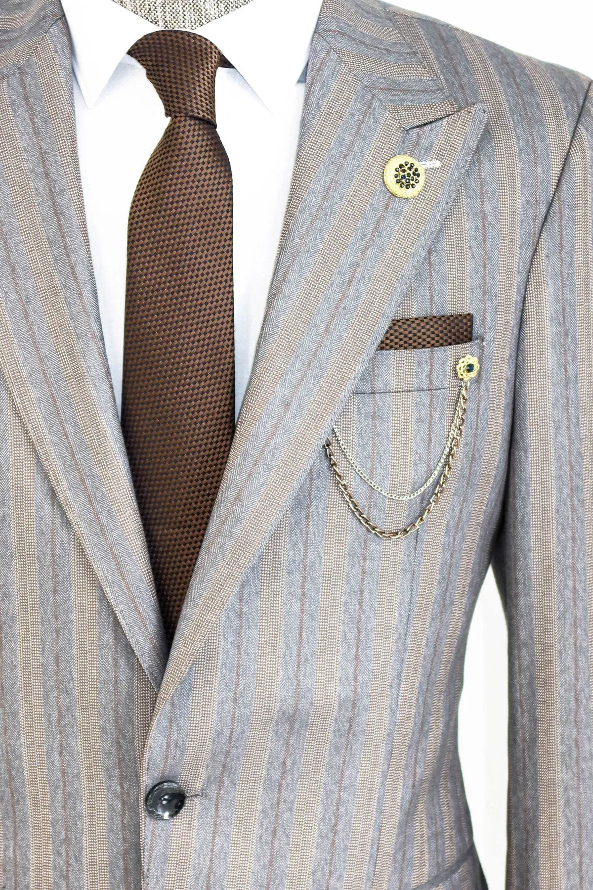 WSS Striped Slim Fit Men Grey Blazer  - Singen