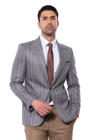 WSS Striped Slim Fit Men Grey Blazer  - Singen